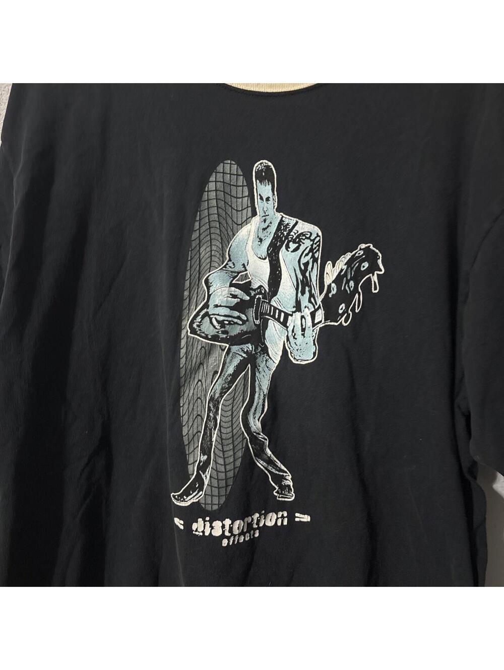Distortion Effects Black T-Shirt Men's 2 XL Ringer Y2K